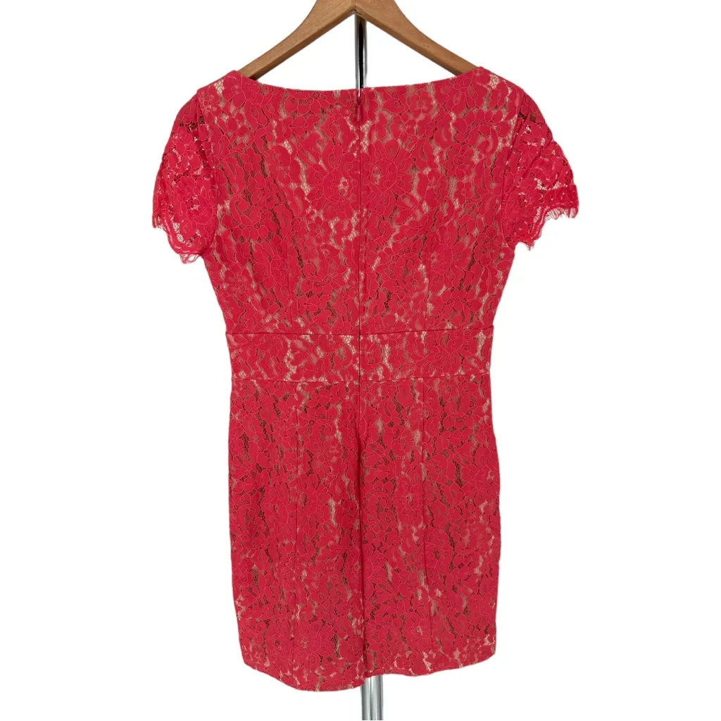 Eliza J Cap Sleeve Coral Lace Sheath Dress size 6 Short Sleeves V Neck - Image 10