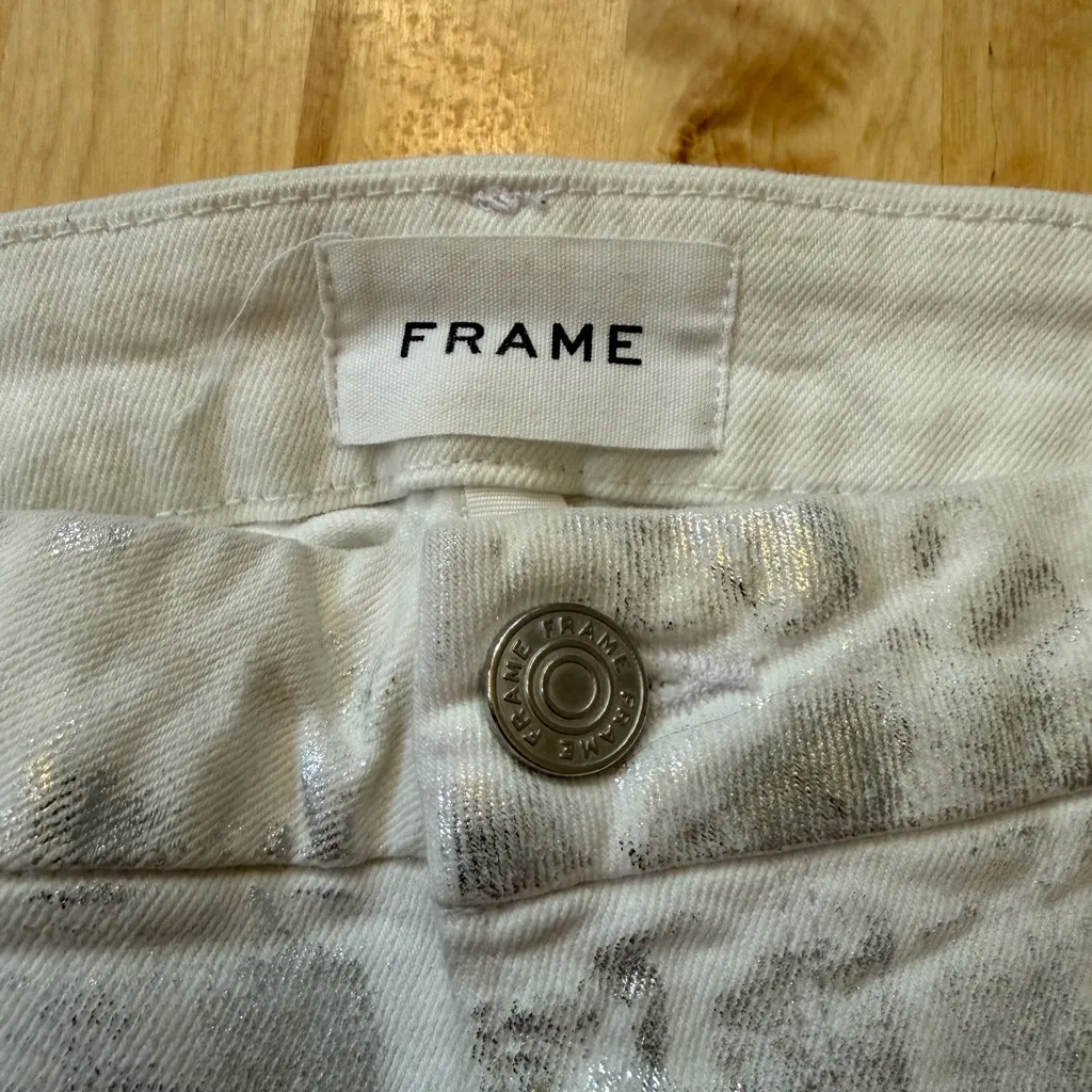 Frame Denim Le Crop Mini Boot Shimmering SIlver White Bootcut Jeans - Image 3