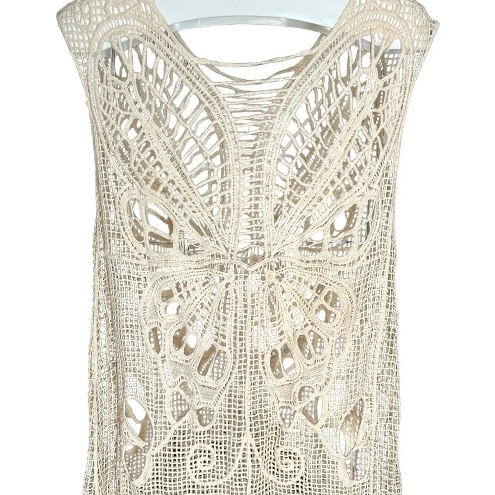 Entro Crochet Butterfly Cover Up Tunic Dress - Beige - Image 7