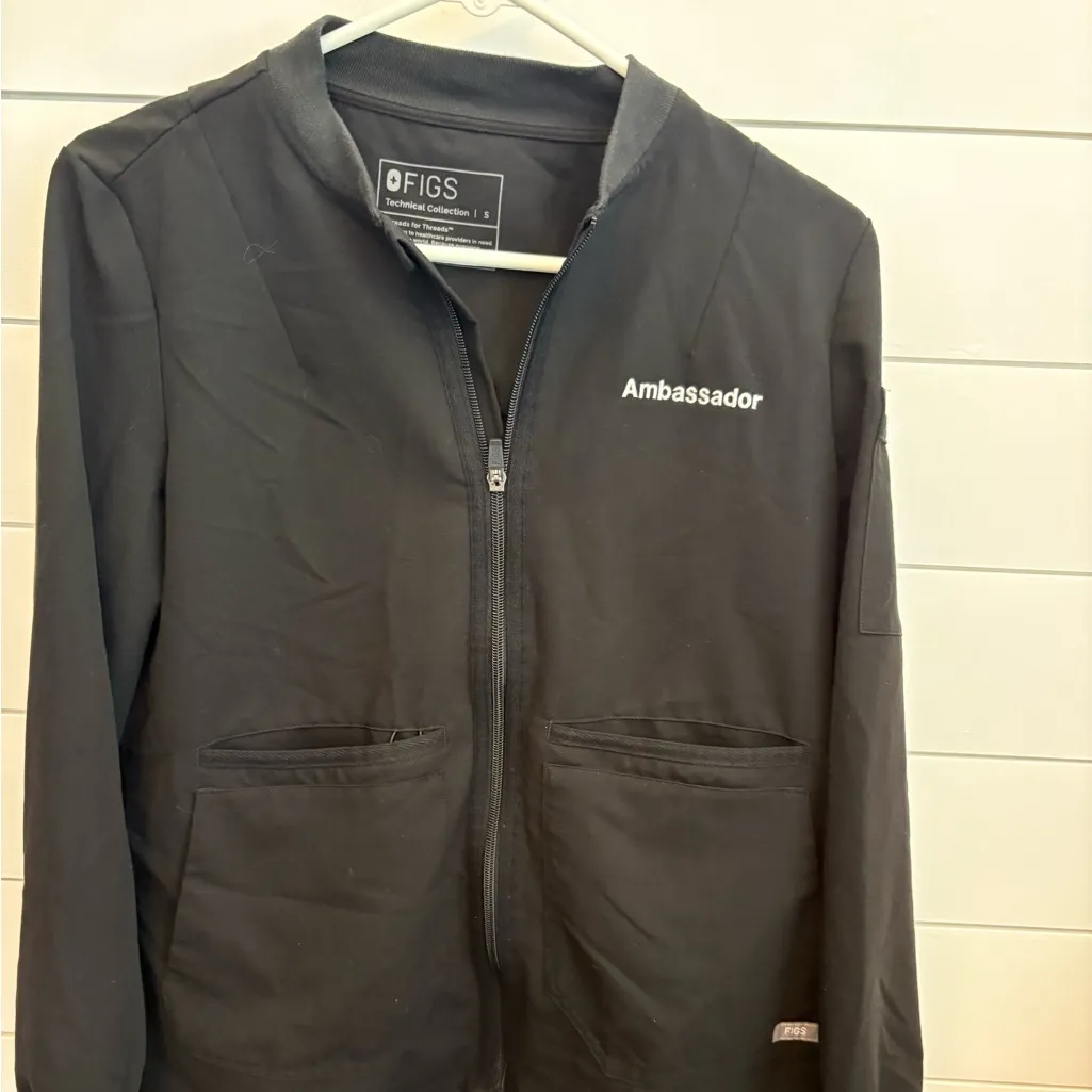 FIGS Unisex Scrub Jacket Black Size S‎ Full-Zip Workwear with Pockets - Image 8