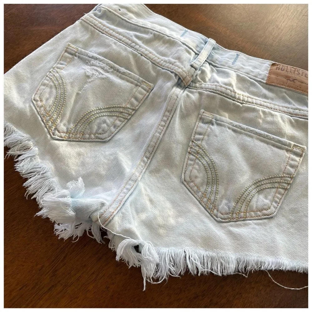 Hollister High Rise Distressed Festival Fray Hem Cut Off Shorts Light Wash Sz 25 - Image 6