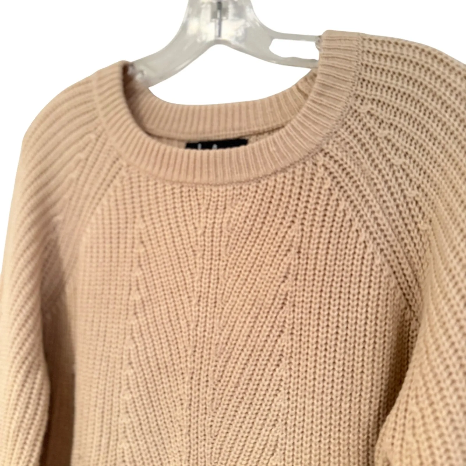 Lulus Chunky Cable Knit Sweater Women's Large Cream Balloon Sleeve Hippie Dainty - Image 2
