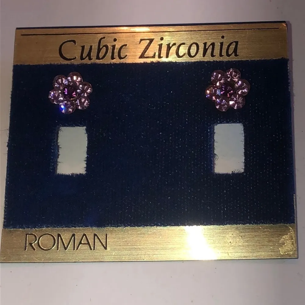 Roman Vintage Pink & Purple CZ Rhinestones Dainty Boho Flower Pierced Earrings - Image 2