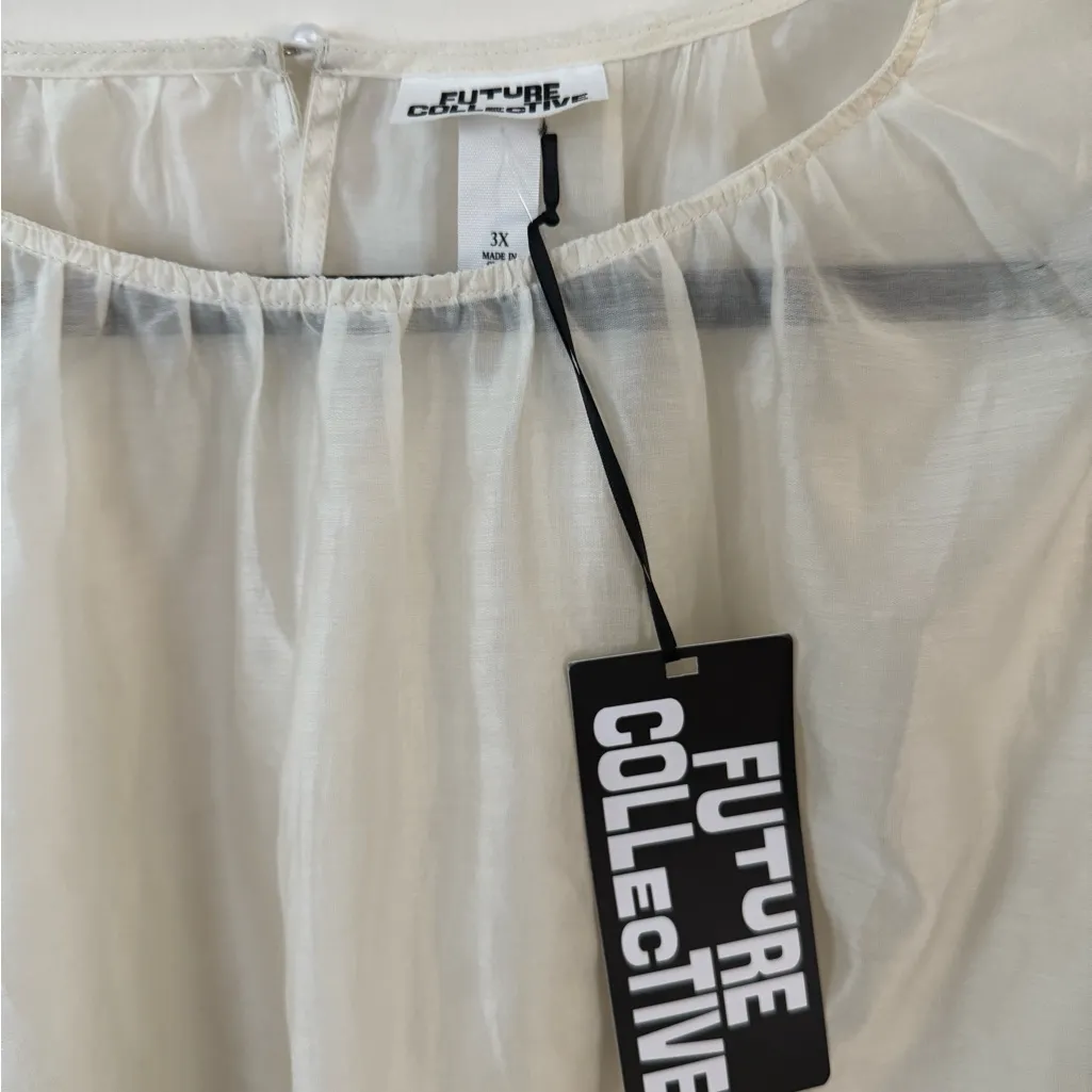 Future Collective Sheer Balloon Long Sleeve Blouse NWT Size 3X Cream Color - Image 5
