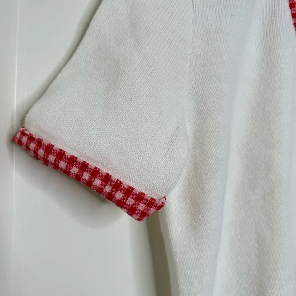 Vintage 60s 70s Arnold Palmer White Cardigan Sweater w/ Red Gingham Trim preppy Size undefined - Image 4