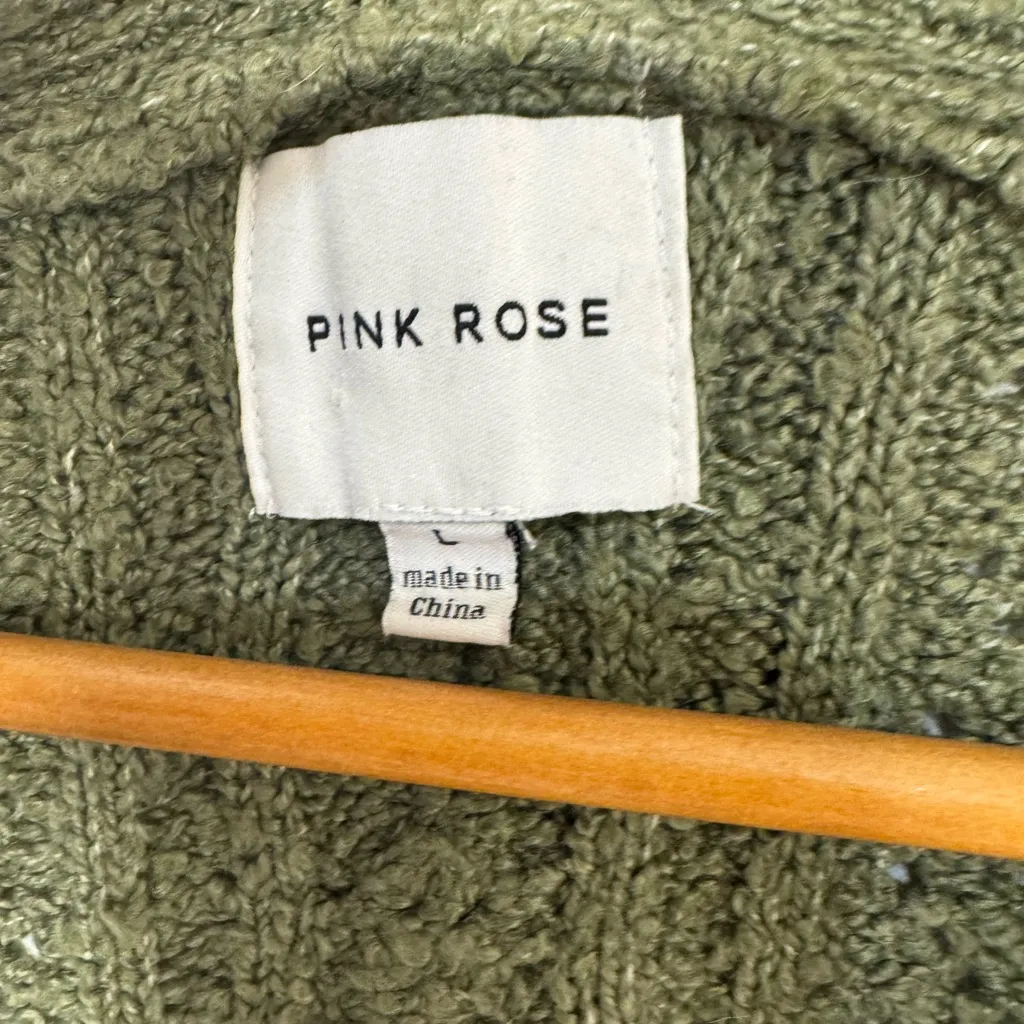 Pink Rose Olive Green Cropped Knit Cardigan Women’s Size Large Boho Cottagecore - Image 3
