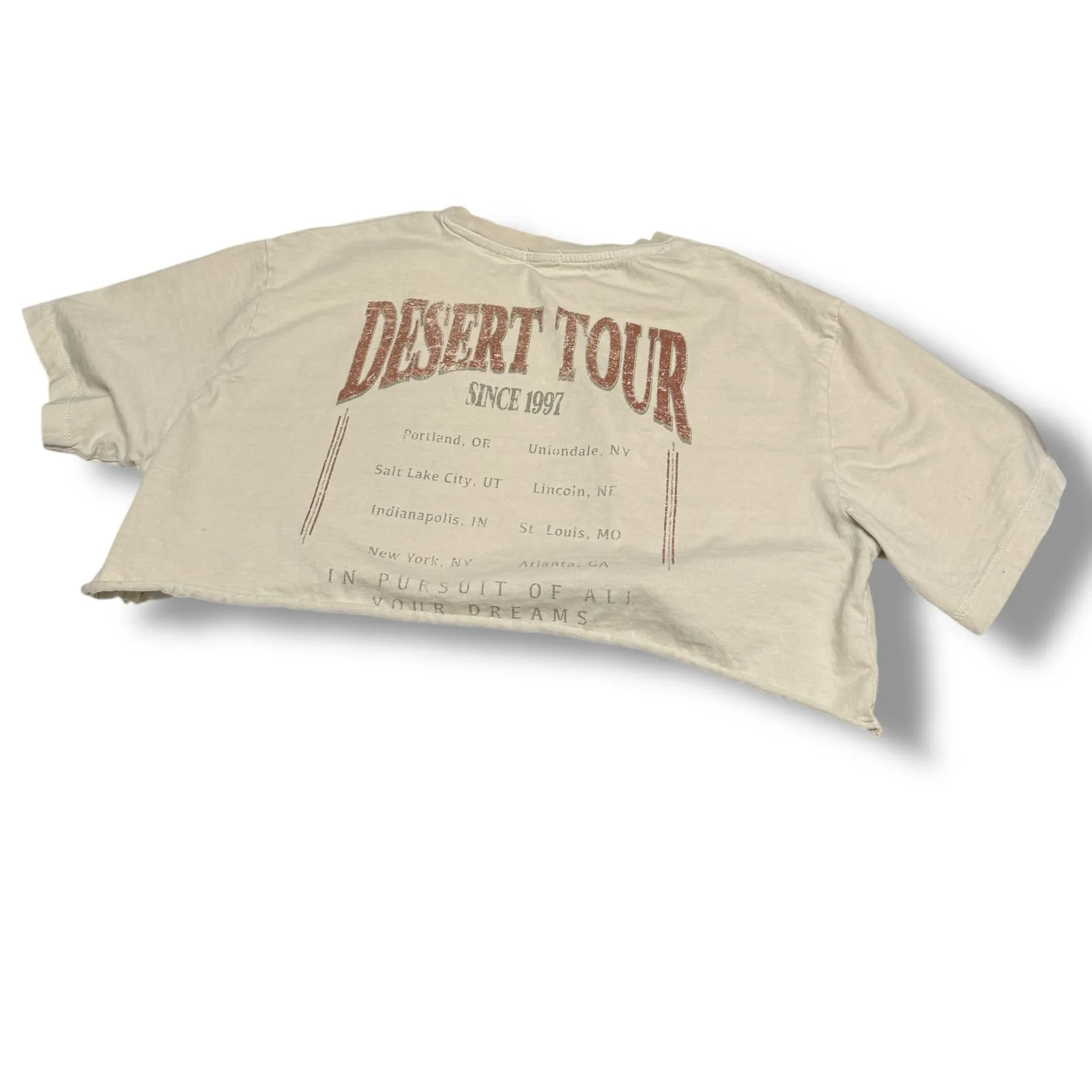5/$35   Garage Womens Cropped‎ Tee Sz S Cream Motorcycle Snake Desert Tour 1997 - Image 2
