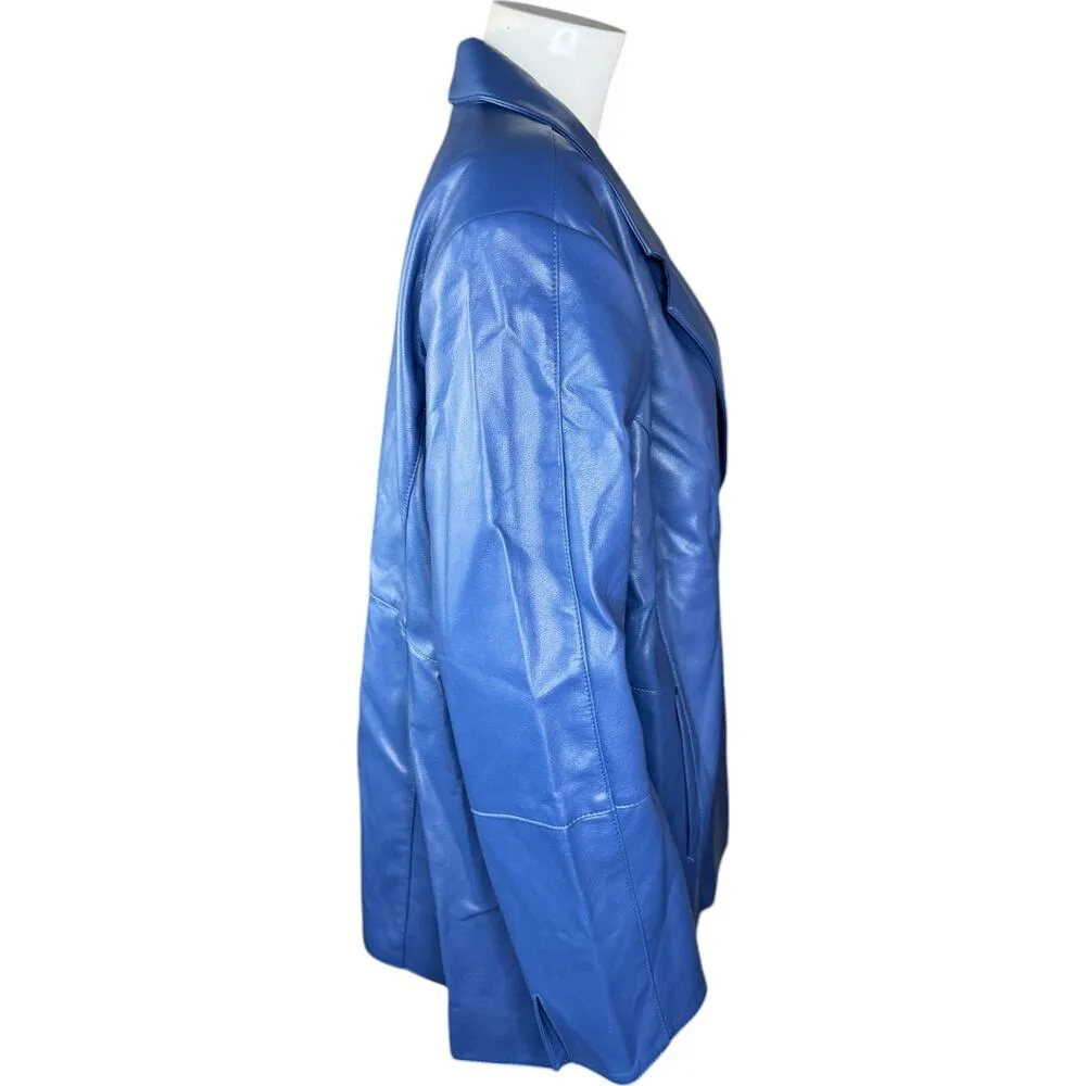 Dennis Basso  Luxe Faux Leather Jacket Blue Bliss 1X Petite NWOT Business Casual - Image 6