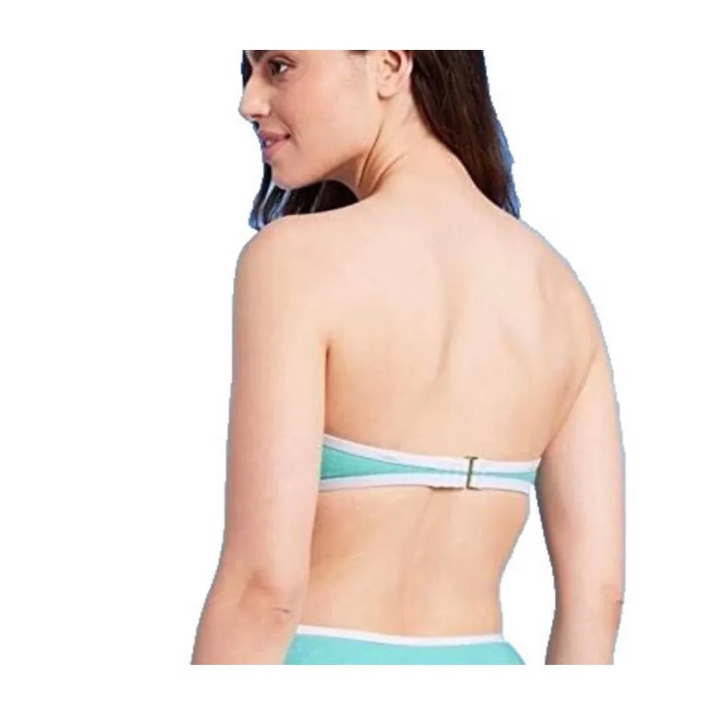 Kona Sol Terry Textured Olid Bandeau Binding Turquoise Bikini Top Women's XL New - Image 3