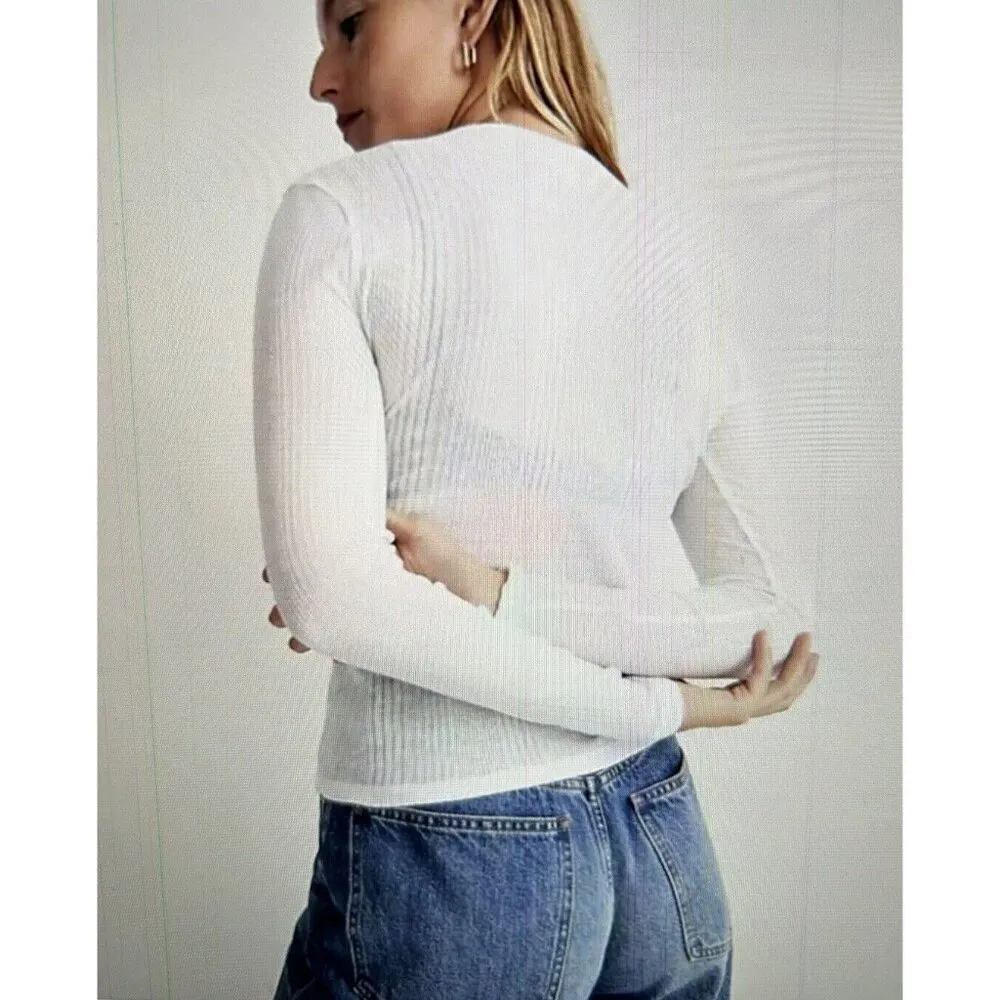 Madewell Variegated Ribbed Crewneck Long-Sleeve Tee Shirt Top - Image 2