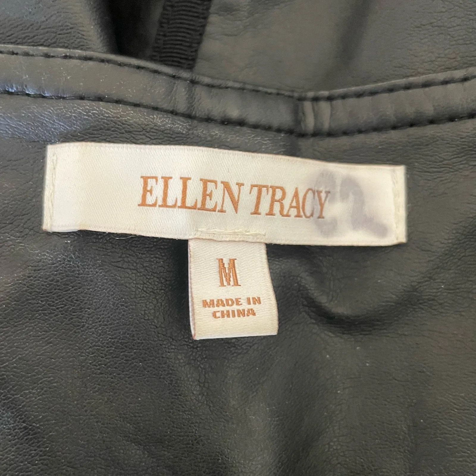 Ellen Tracy Women Faux Leather Moto Biker Jacket M Black Zip Front Classic Style - Image 9