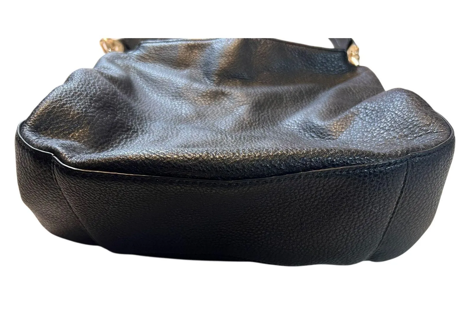 Michael Kors Black Pebbled Leather Shoulder Bag Hobo Purse Gold Hardware - Image 6