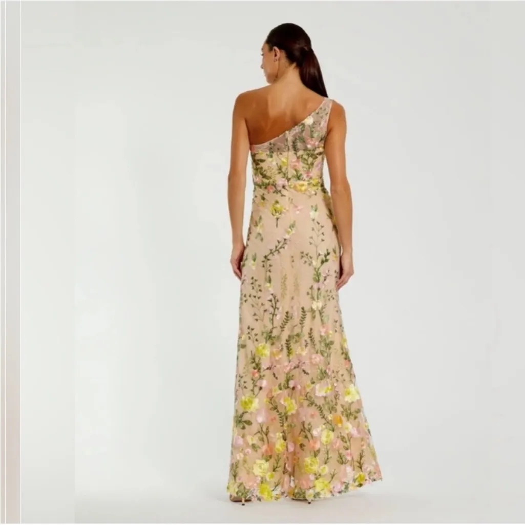 Mac Duggal 68606 Yellow Multi One Shoulder Floral Embroidered Gown Sz 4 - Image 3
