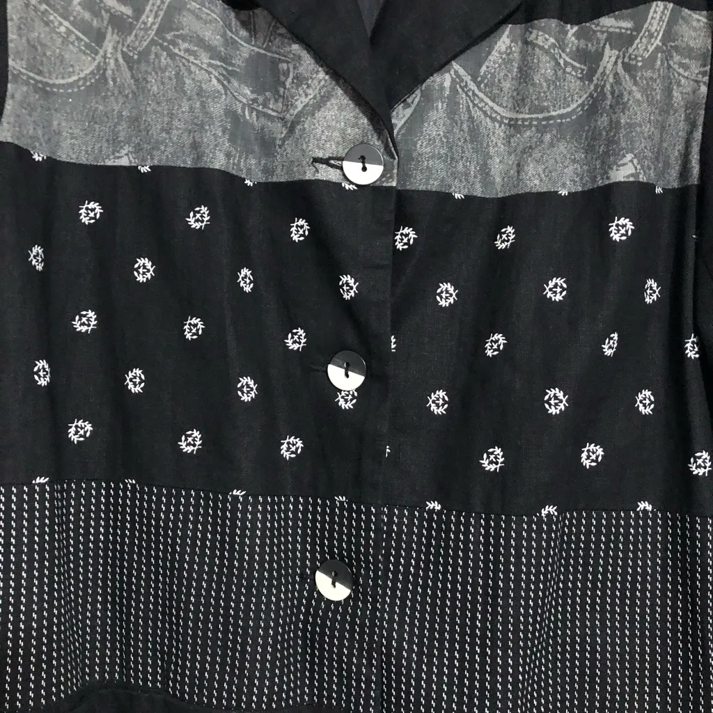 Newport News Black& gray Jeanology pattern blazer women sz 12 Y2k retro vintage - Image 3