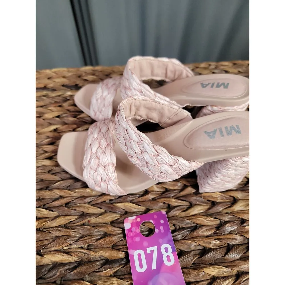 MIA Women's 7 M Pink Raffia Braided Straps Block Heel Open Toe Slide Sandals - Image 4
