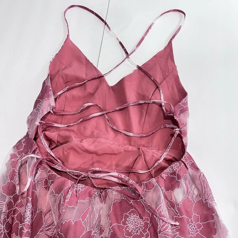 NWT Lulus Pink Feeling Like Forever Floral Organza Lace Up Midi Dress MEDIUM - Image 8