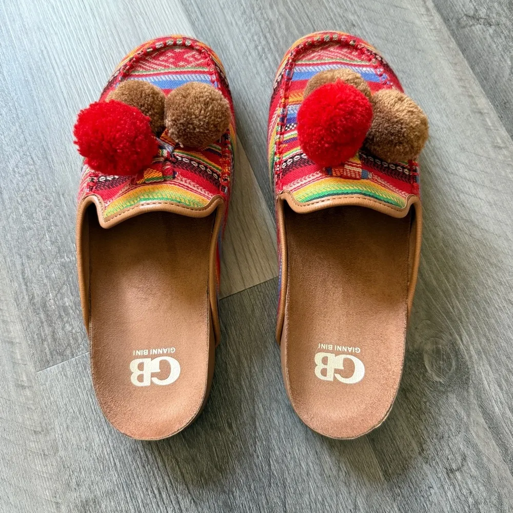 Gianni Bini Slides Southwestern Pom Pom Slip On Mules Shoes - Image 5