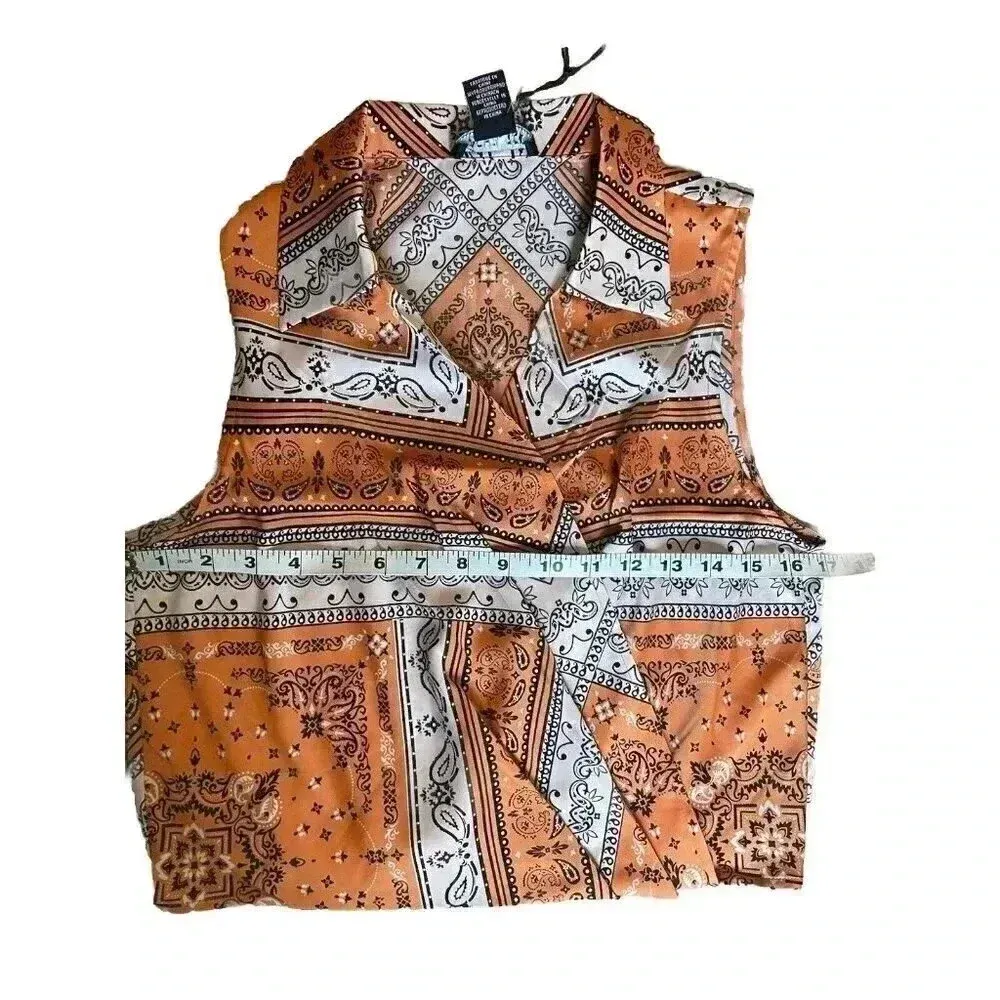 NWT Rachel Zoe Woven Boho Top Shirt‎ Wrap Blouse Sleeveless Satin Size S Bandana - Image 2