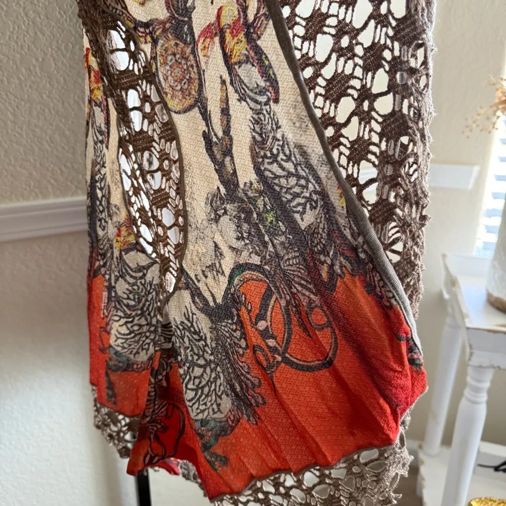 Tempo Paris Boho Crochet Size Medium Brown Animal Print Fall Layering Kimono - Image 6