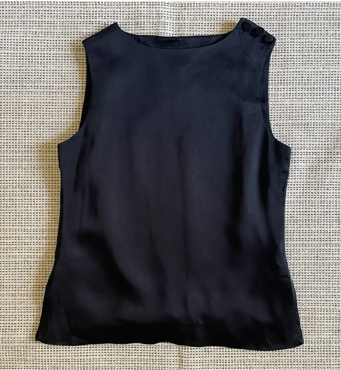 Womens Black Sleeveless Blouse Button Shoulder Minimalist Workwear Top Size 4 - Image 1