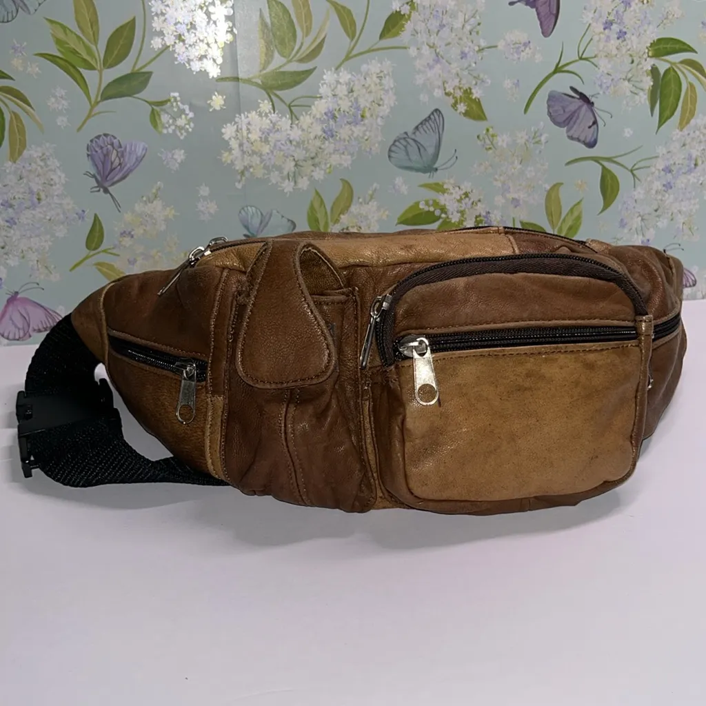 Unisex Vintage Brown Leather Hip Bag • Fanny pack • cross body bag • vacation - Image 2