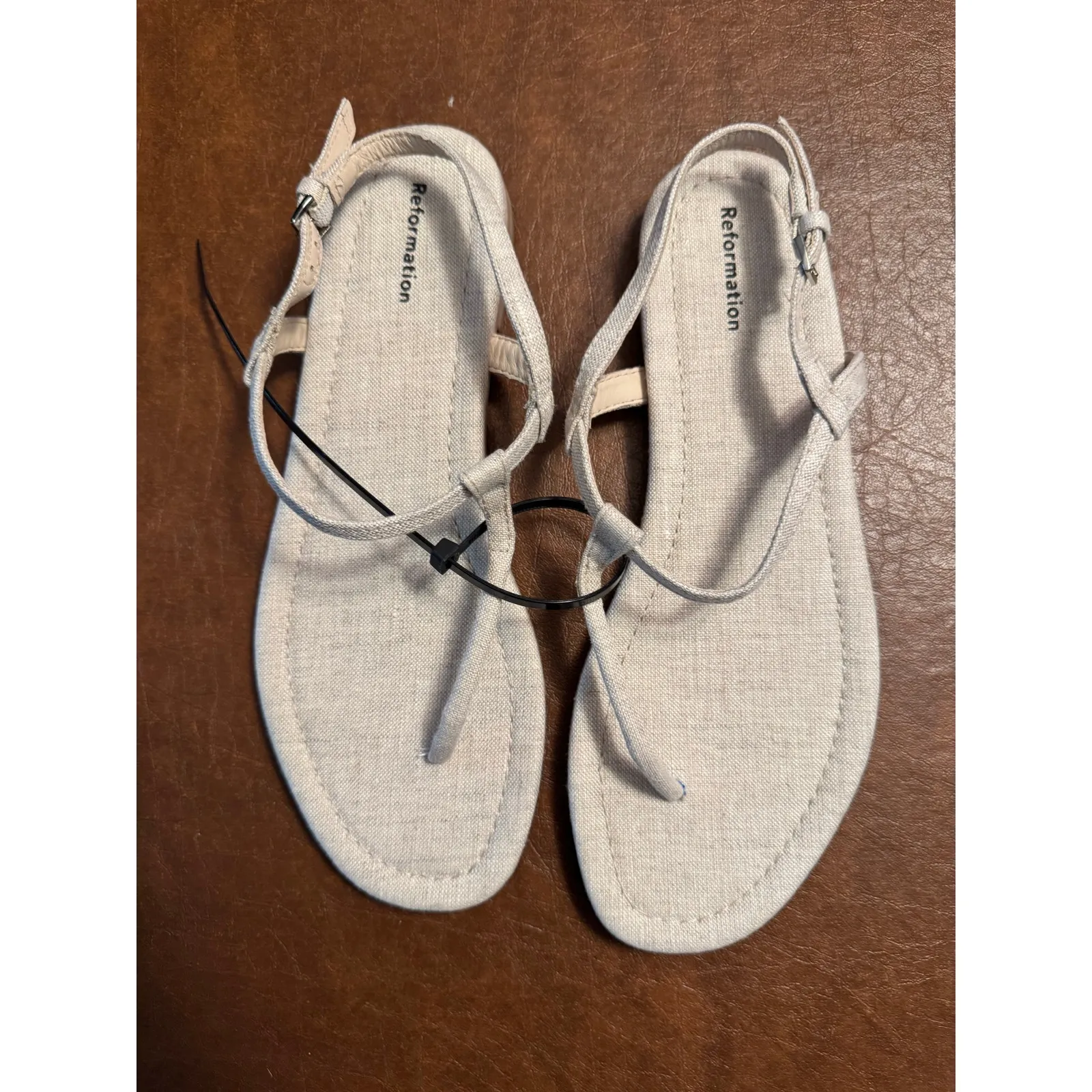 Reformation T-Strap Oatmeal Sandals - Size 7 - - Image 4