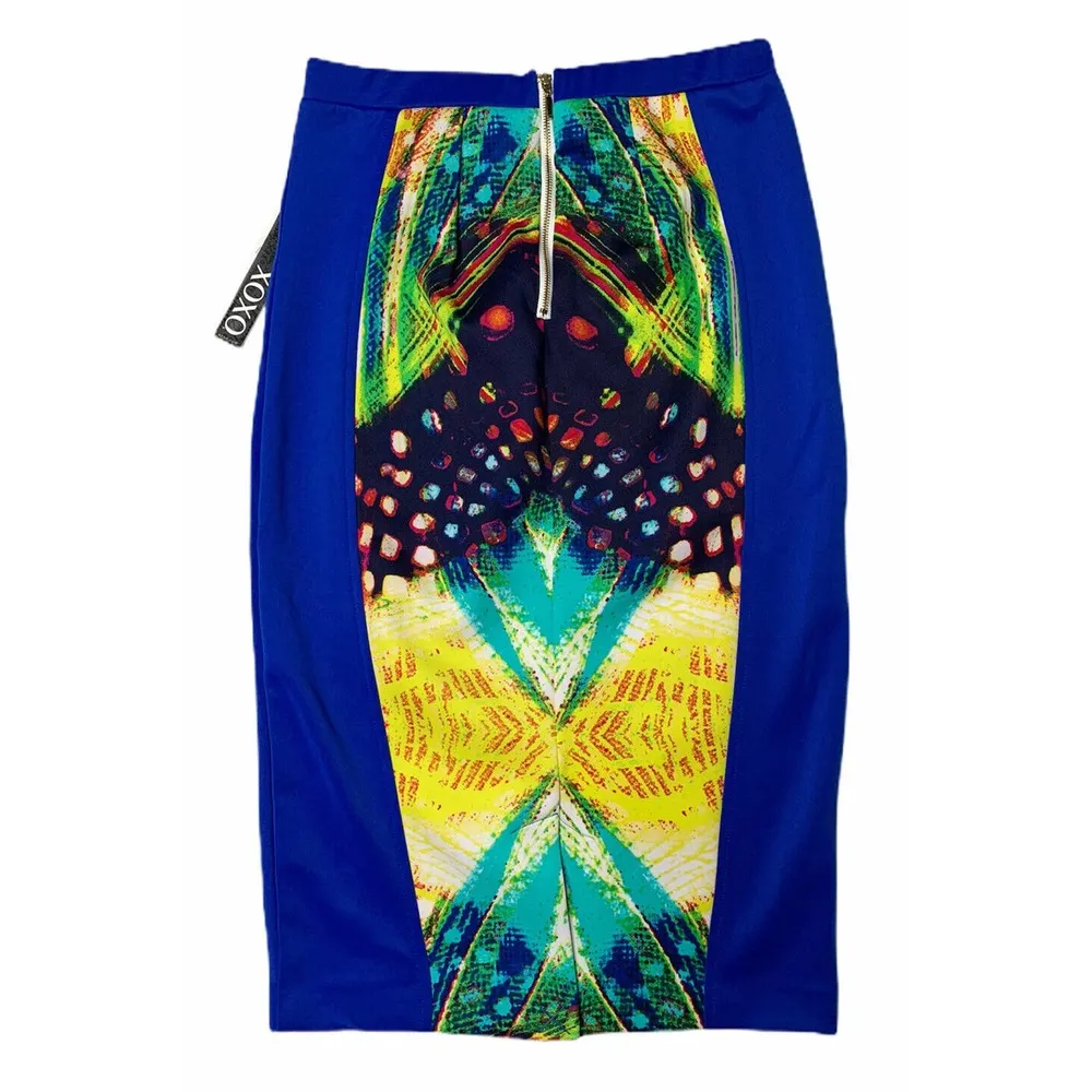 NEW Womens XOXO Blue Star Burst Bodycon Pencil Skirt with Stretch Size M - Image 5