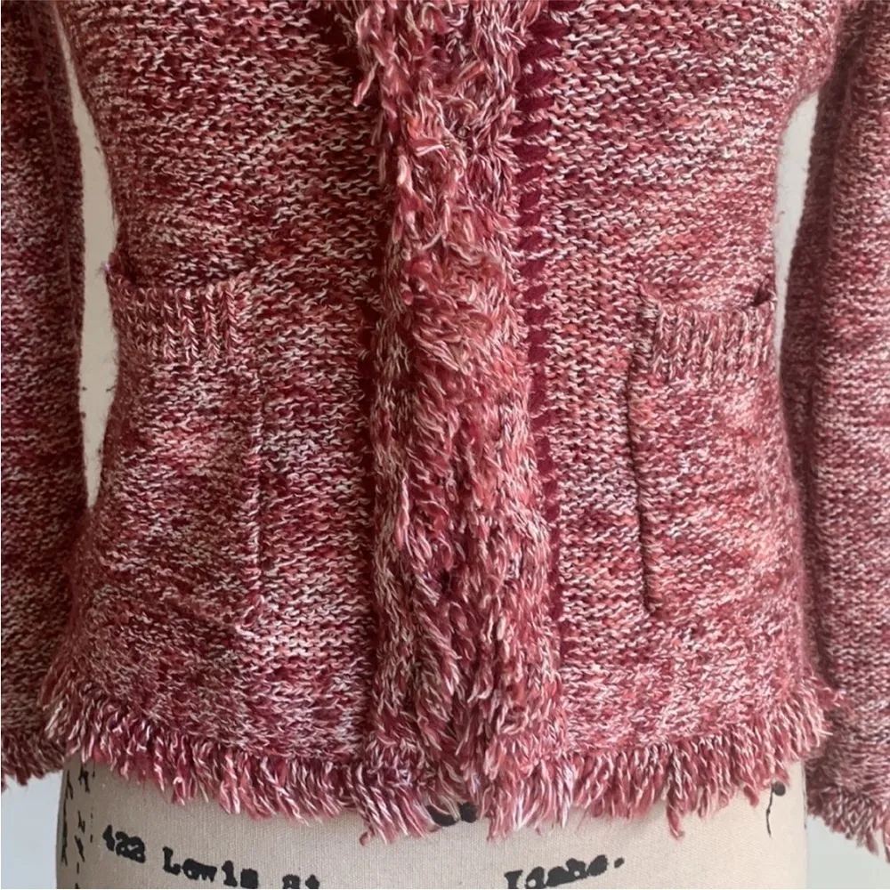 Anthropologie Angle Of The North Eliot Fringe Red White Cardigan Sweater Small - Image 4