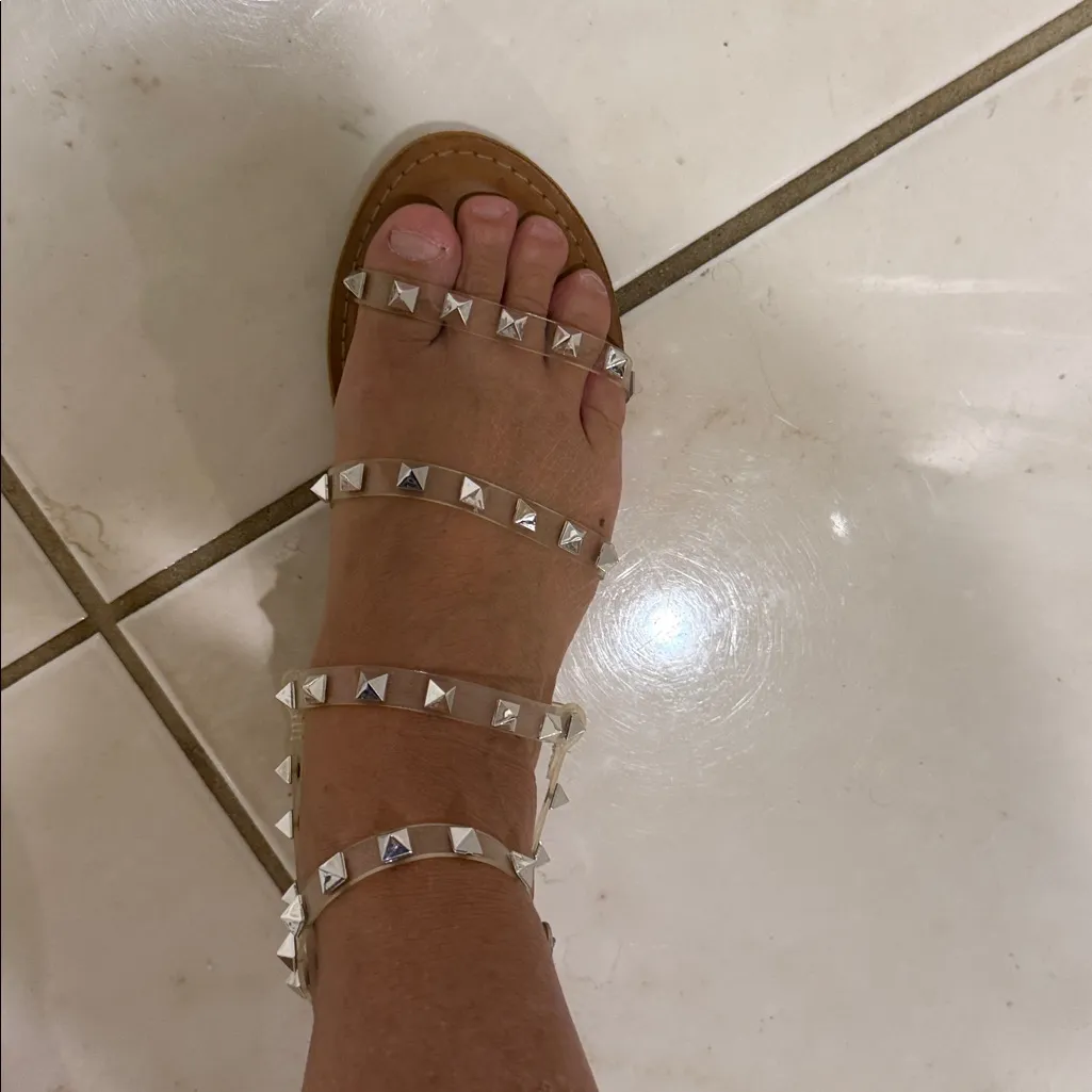 Milani Clear Silver Studded Strap Sandals Brown Size 7.5 - Image 2