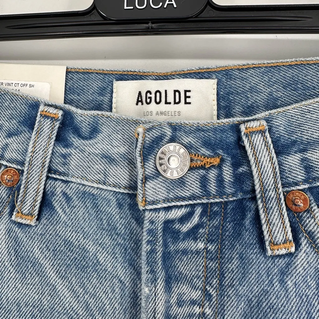 AGolde Parker Vintage Cut Off Shorts in Swapmeet Light Wash size 24 NWT Raw Hem - Image 5