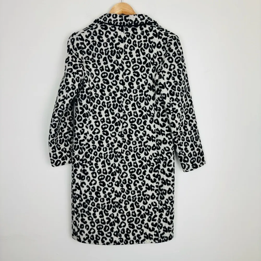 Maje “Garouney” wool blend animal leopard print long line button front coat.S - Image 6
