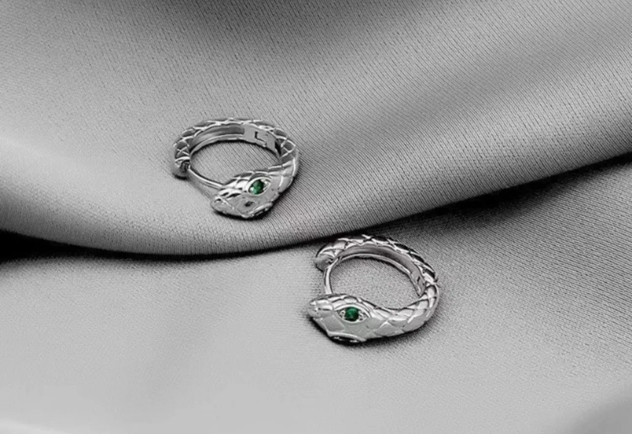 925 Silver Plated Snake Hoop Earrings for Men Women,Silver Snake Earrings,Punk Hip Hop Earrings - Image 3
