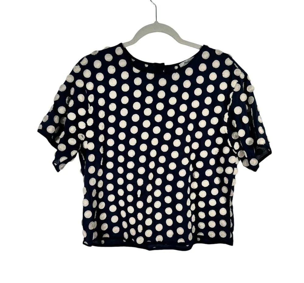 Madewell Textured Dot Top Navy Blue Preppy Office Work Womens Size Medium - Image 3