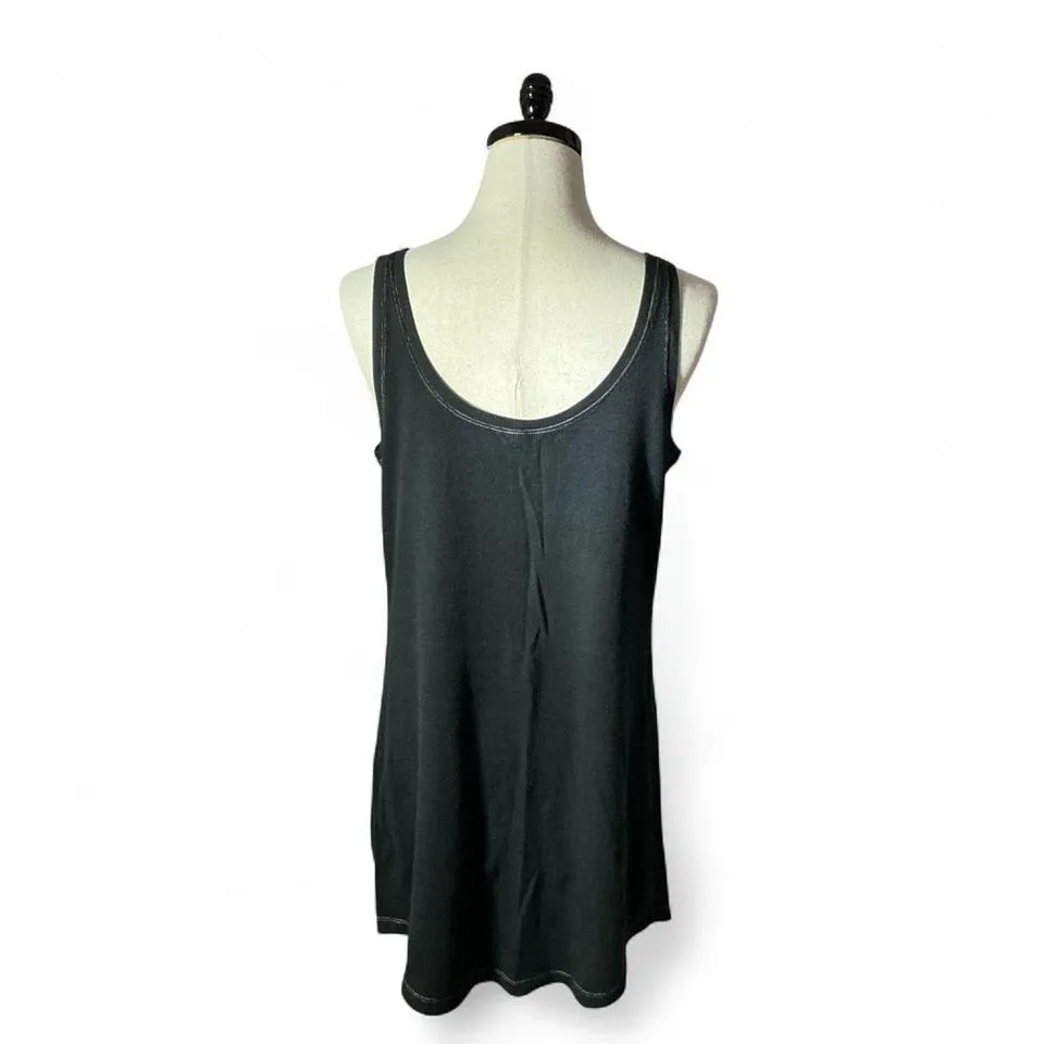 Victoria's Secret Black Ribbed Henley Tank Dress L G Sleepwear - Image 2