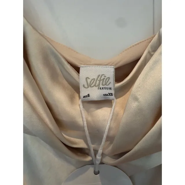 Selfie Leslie Champagne Cowl Neck Maxi Dress, AU 6 US XS, Strappy Back - Image 3