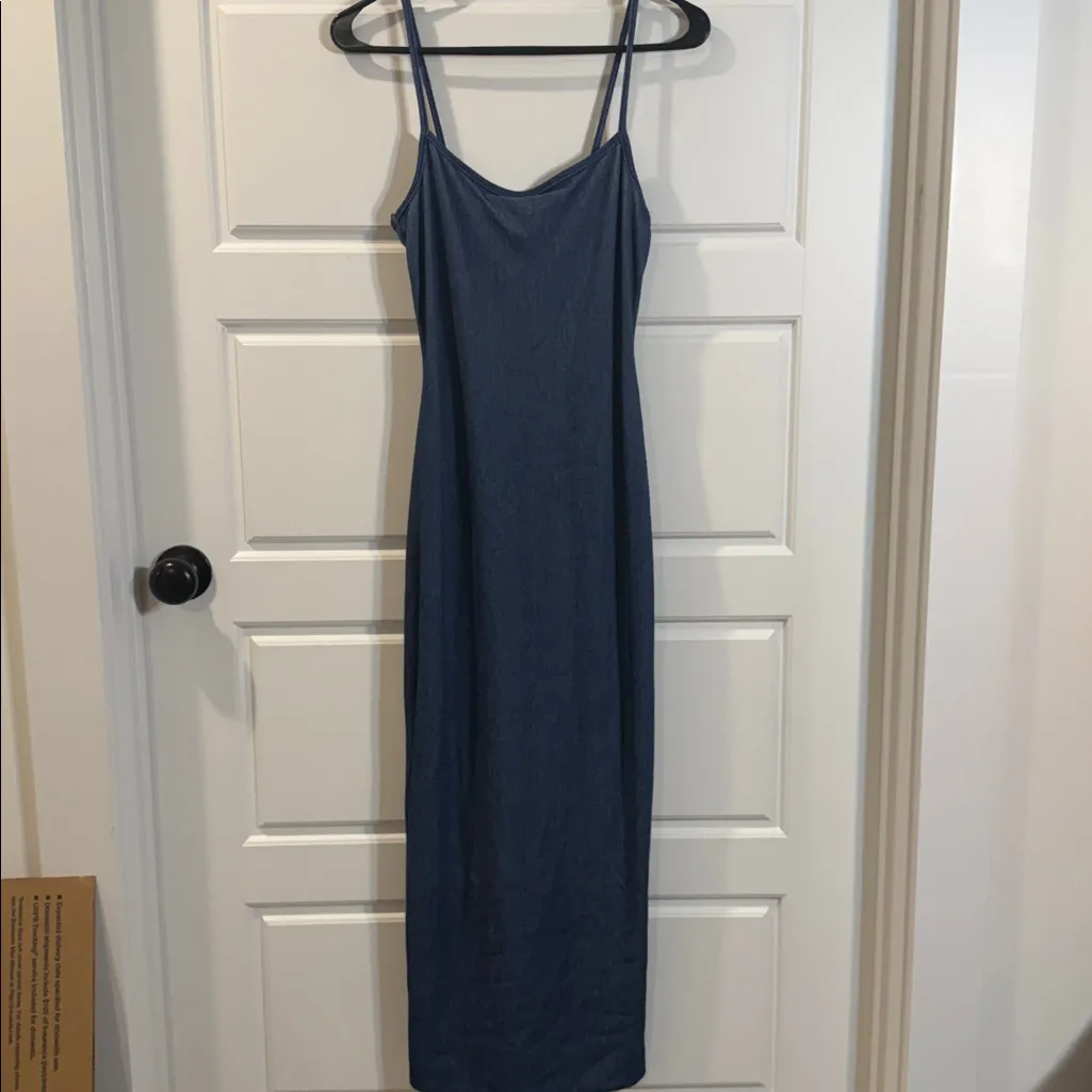 Naked Wardrobe Stretch Cotton Body-Con Maxi Dress Denim - Image 3