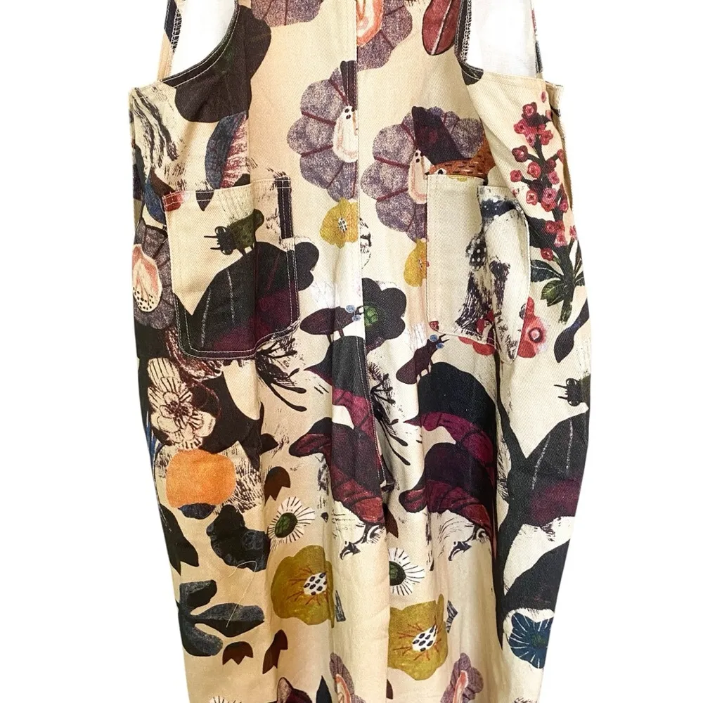 sm Wardrobe Piper and Scoot Tan Floral Bohemian Denim Overalls Size Small - Image 3