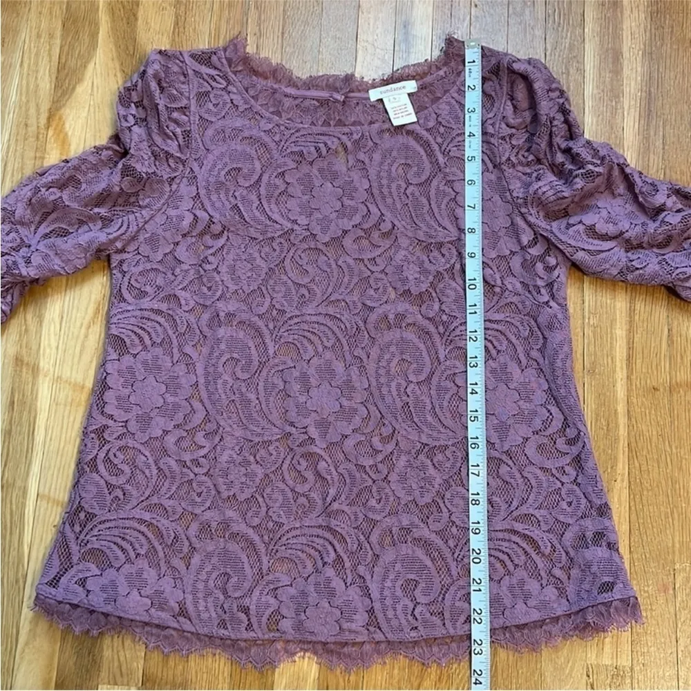 Sundance catalog, pure poetry purple lilac, sheer lace, blouse sleeve size small - Image 11