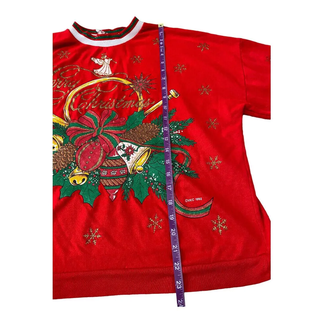 Vintage 90s Nut Cracker Christmas Graphic Gold Glitter Red Sweatshirt Size M Red Size M - Image 5