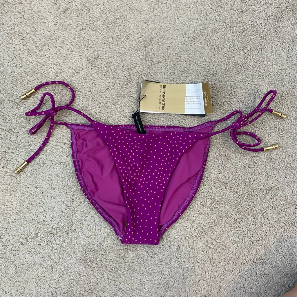 Vix Paula Hermanny Louise Shaye‎ Tie Side Bikini Bottom Magenta Polka Dot S Purple - Image 3