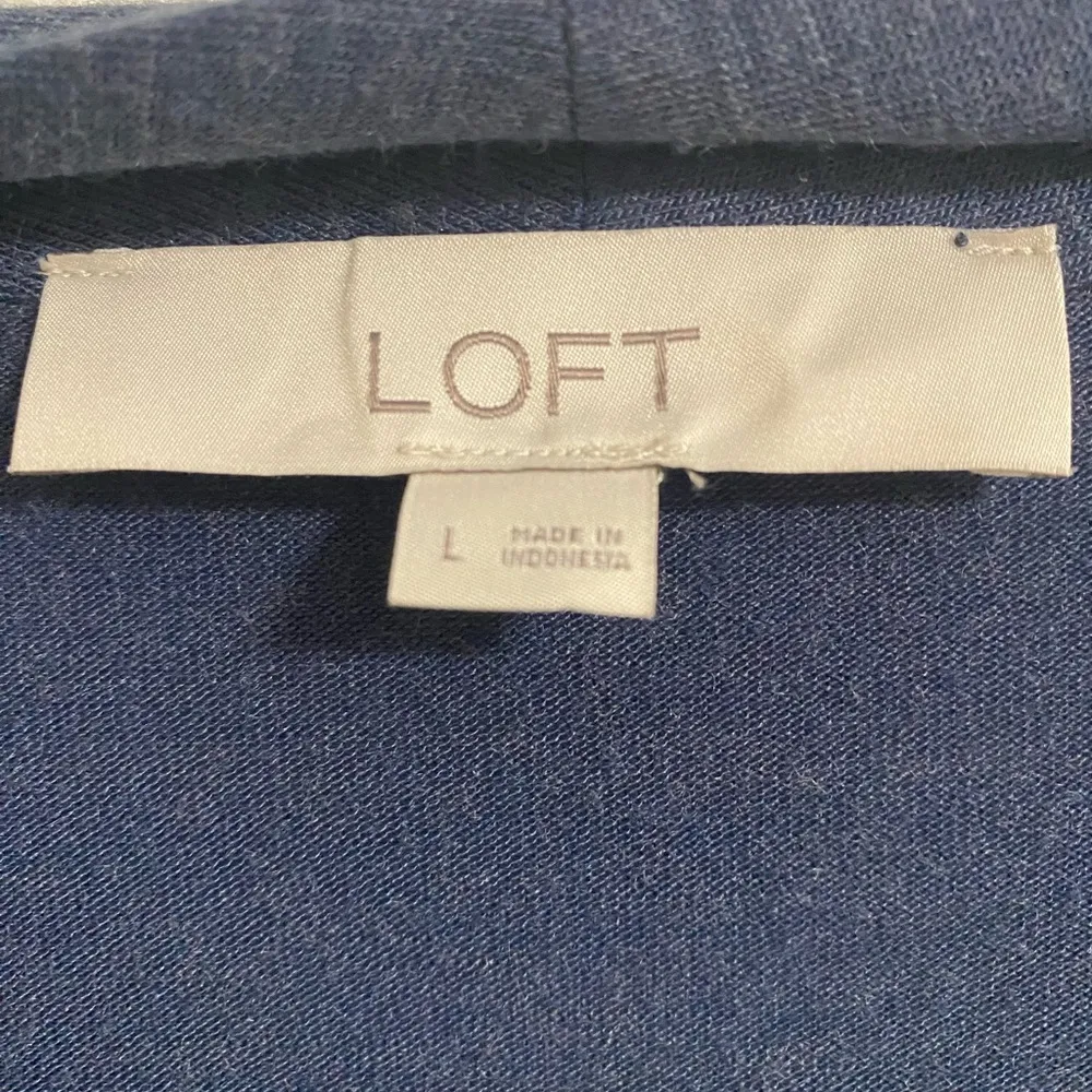 LOFT Size L Blue Wrap Sweater Wool Blend Loose Fit V Neck Long Sleeves - Image 2