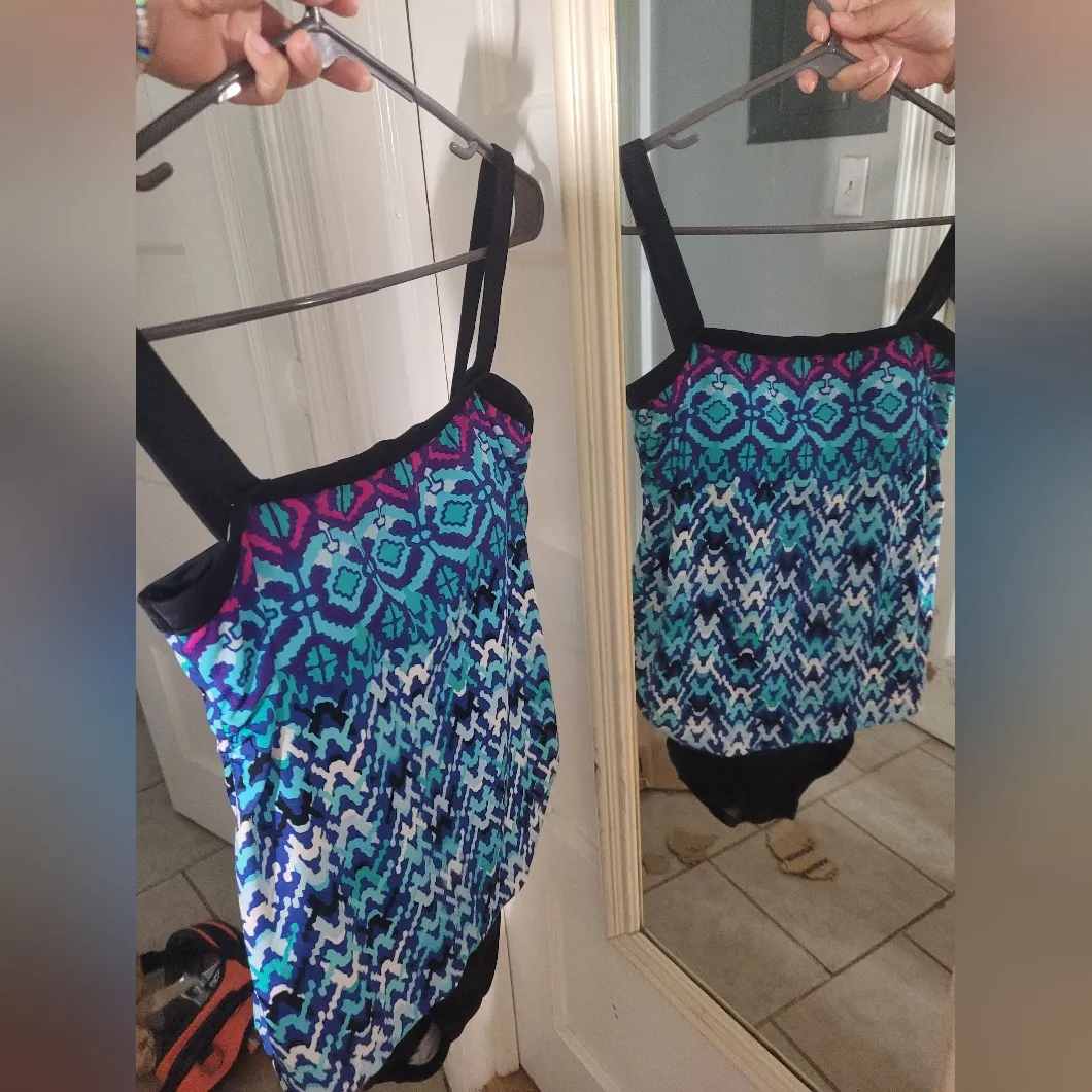 Maxine of Hollywood Blue and Black Swimsuit . Size 10. - Image 2