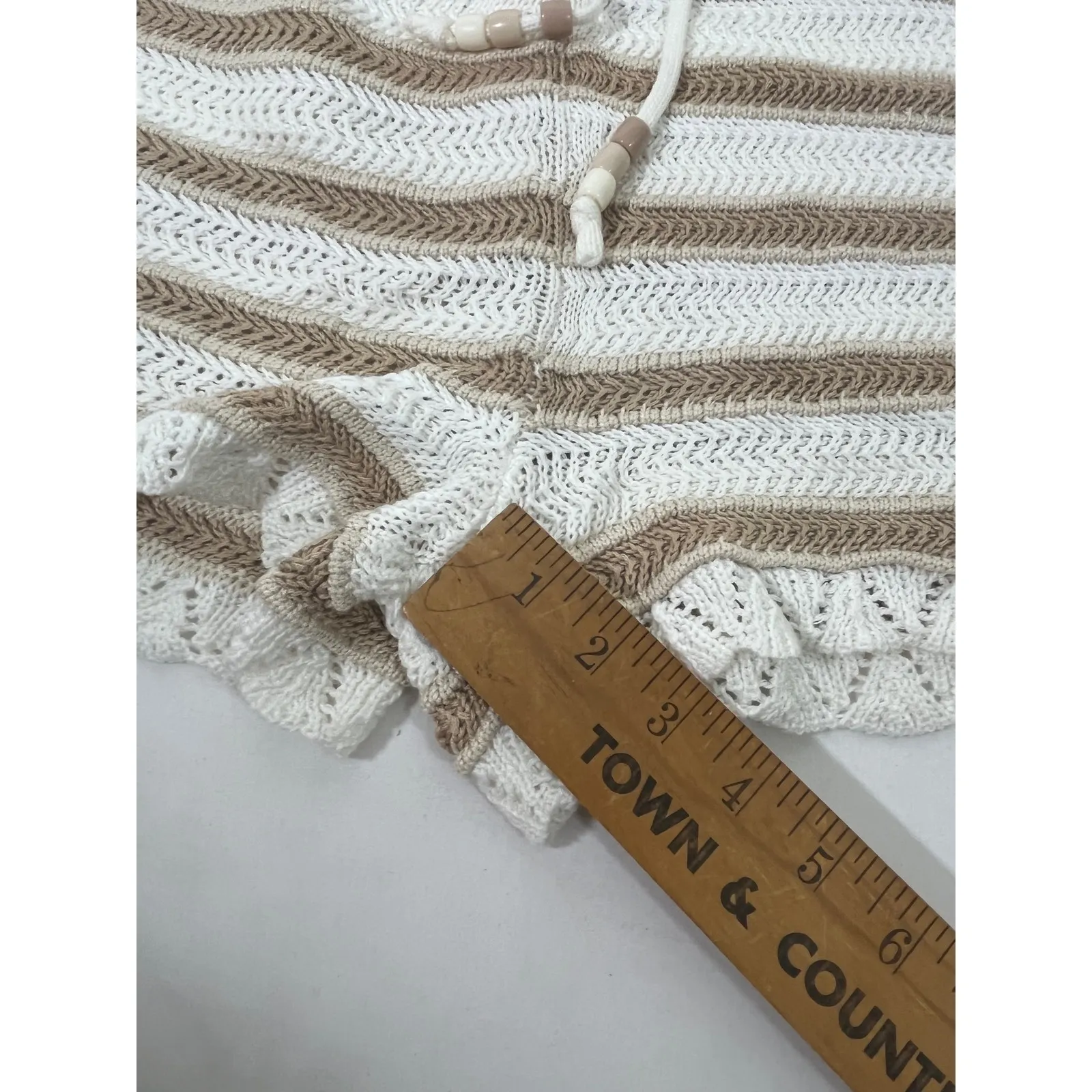 Madden NYC Striped Crochet Knit Shorts Women Drawstring Beach Boho Tan Sz L White Size L - Image 9