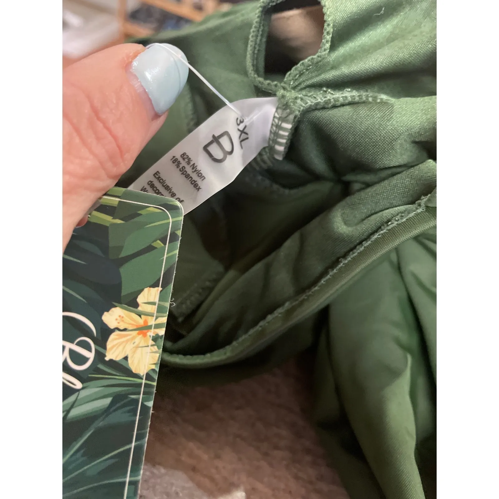 Blooming Jelly Plus Size 3XL Army Green Ruffle Sleeve Lace Up OnePiece Swimsuit - Image 10