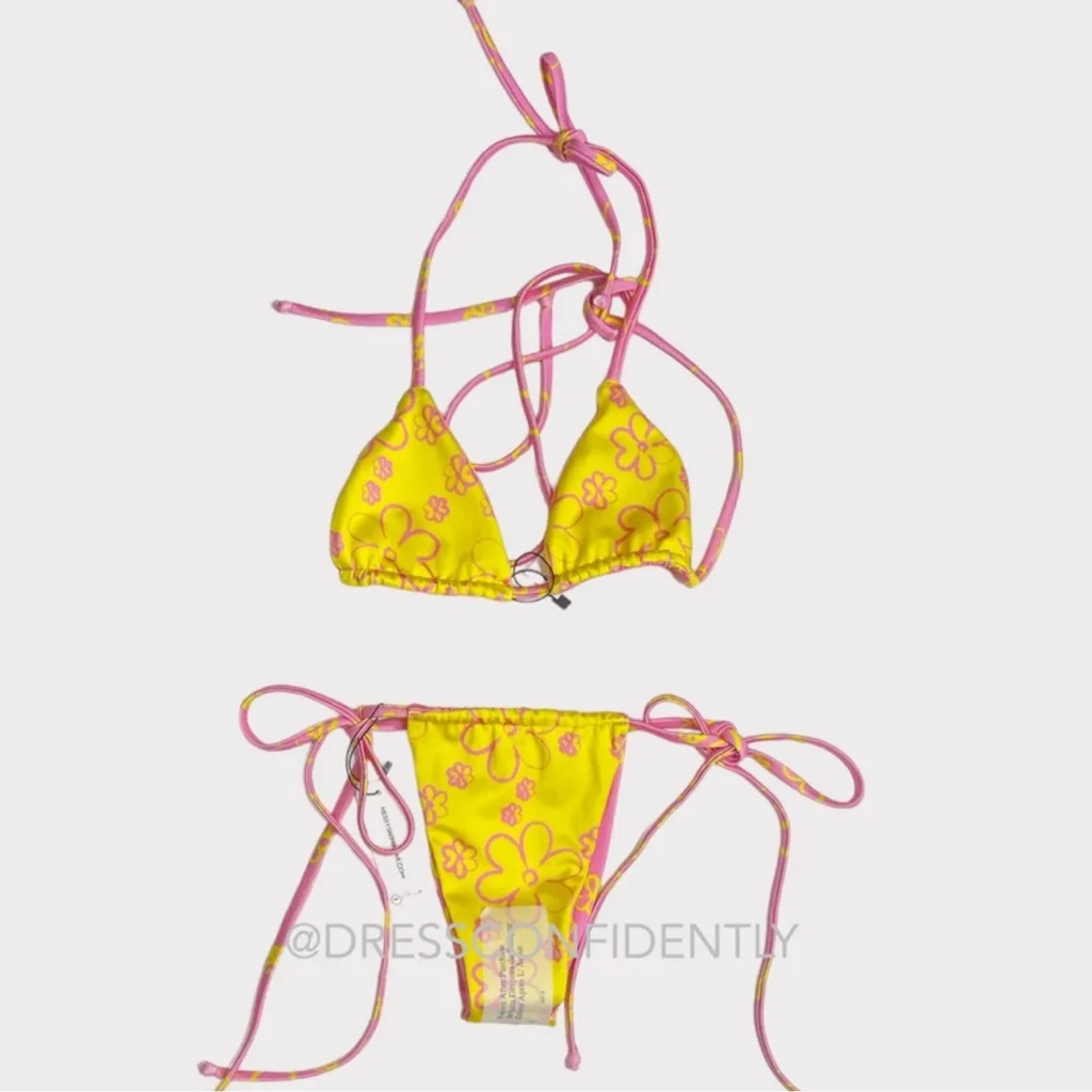 NESSY SWIMWEAR Set Flora Triangle Top & Kendal Bottom, Pink/Yellow, XS Pink - Image 9