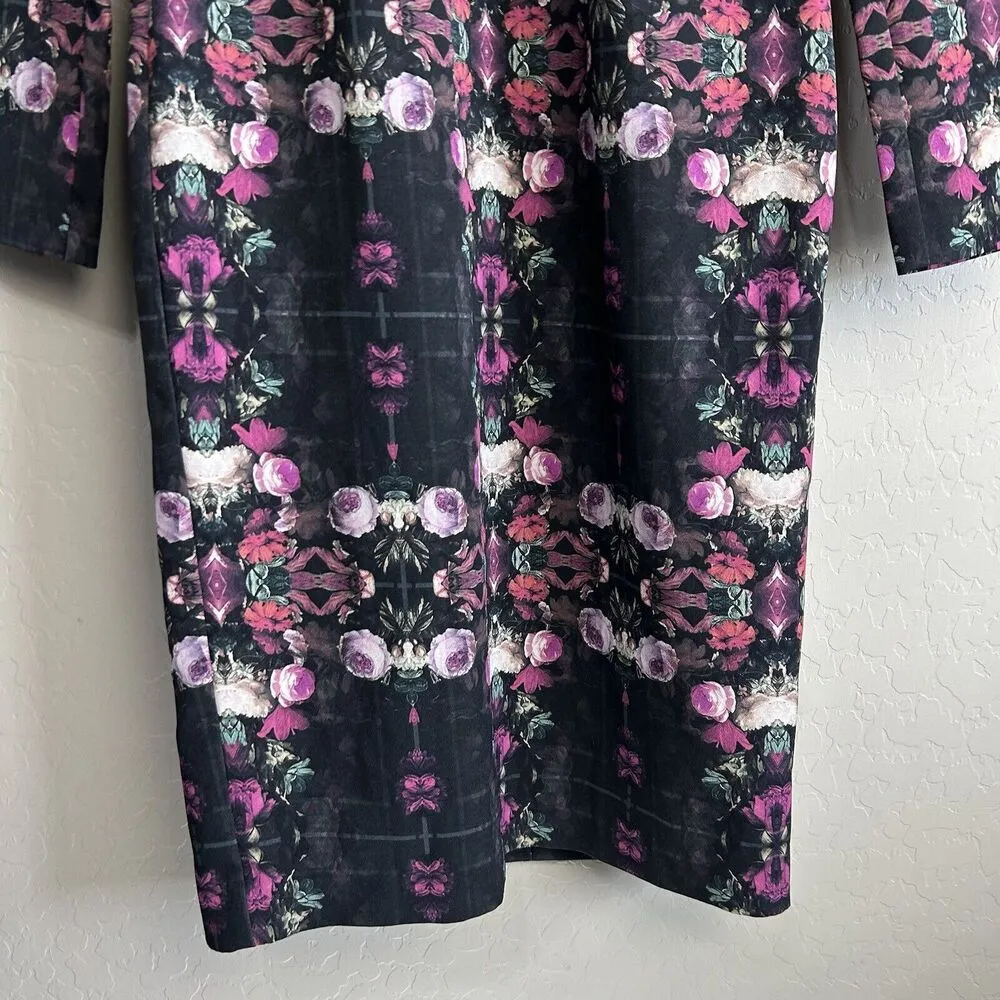 Black Halo Women Size 6 Floral Long Sleeve Bodycon Formal Knee Length Dress - Image 4