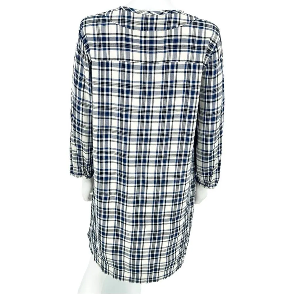 MADEWELL Dress Women Size Medium Plaid Long Sleeve Shift Flannel Blue White Fall - Image 3