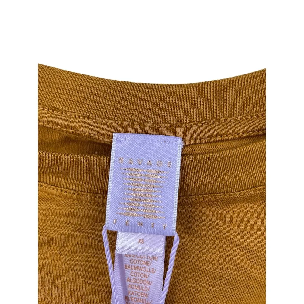 Savage Fenty Shirt Womens XS Tee Xssential Baby Pocket Crop Orange Short Sleeve - Image 3