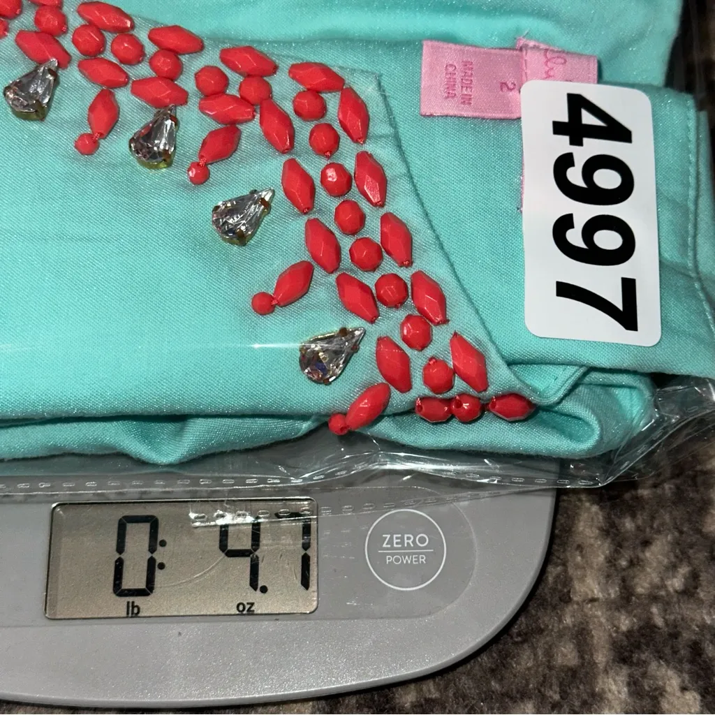 Lilly Pulitzer Sz 2 Turquoise Blue Coral Rhinestone Embellished Jackie Tank Top - Image 8