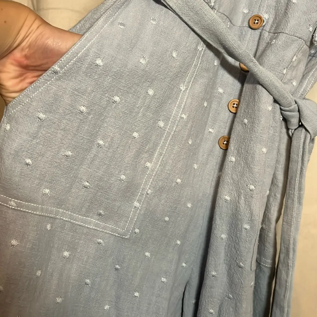 SAYLOR Baby Blue Pale Blue Swiss Dot Ruffle Button Jumpsuit Size Medium - Image 8